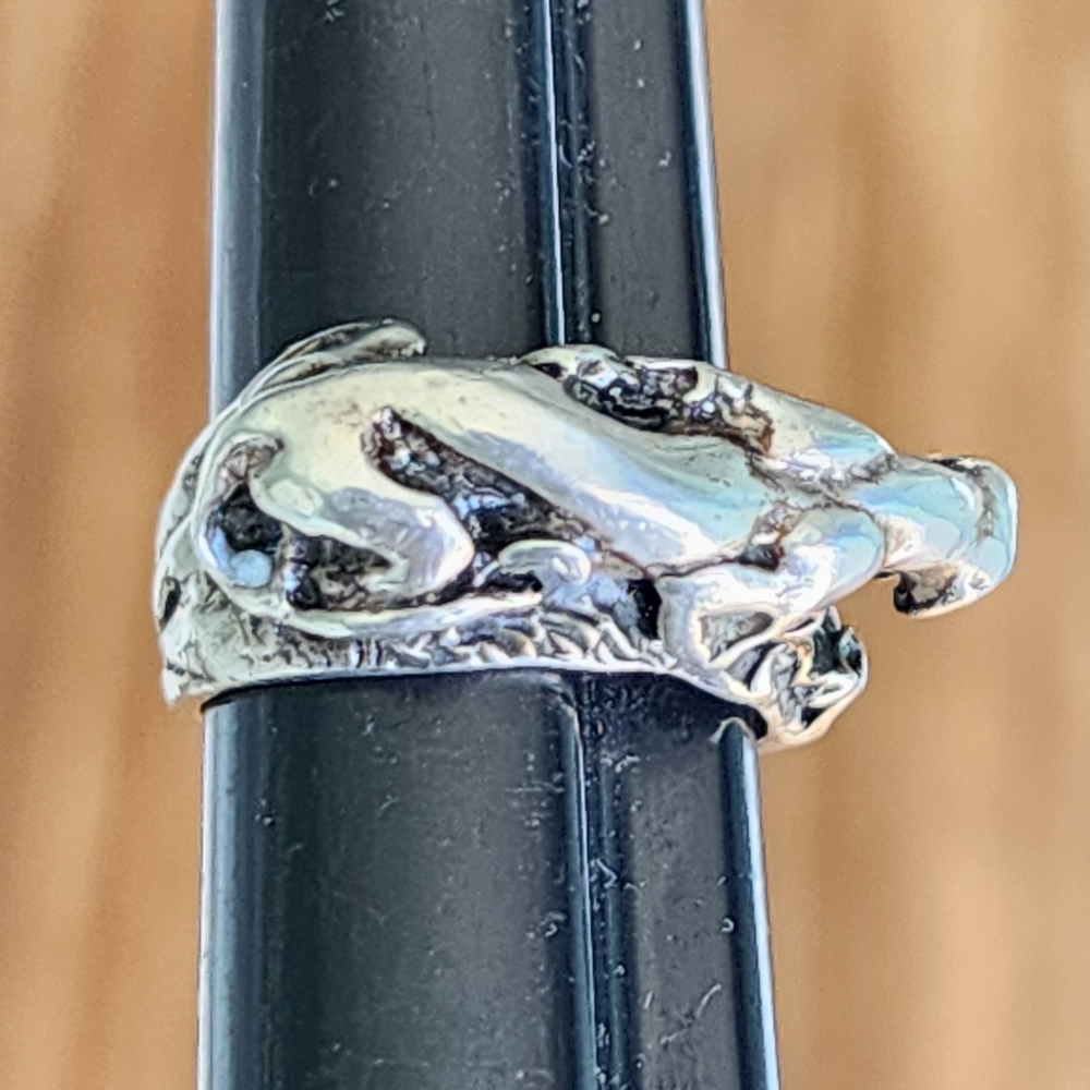 vintage Sterling Silver Animal Design Cat Panther Leapard Ring Size 7 Jewelry - Picture 7 of 9